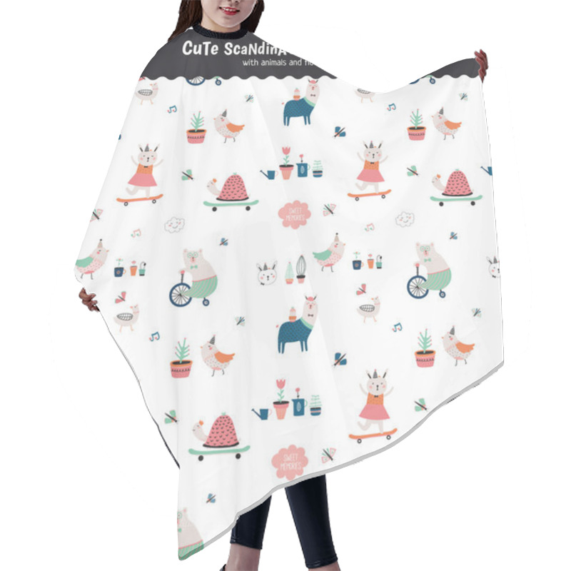 Personality  Cute Scandinavian Seamless Pattern Hair Cutting Cape