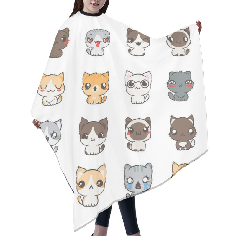 Personality  Cute Cartoon Cats And Dogs With Different Emotions. Sticker Collection. Hair Cutting Cape