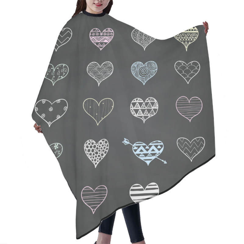 Personality  Vector Chalk Drawing Heart Shapes With Doodle Patterns Hair Cutting Cape