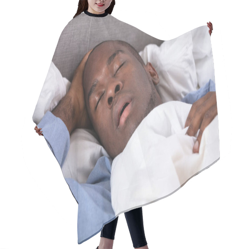 Personality  Portrait Of A Young African Man Sleeping On Bed Hair Cutting Cape