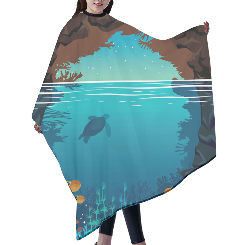 Personality  Underwater Coral Reef, Fish, Sea, Night Sky, Cave And Turtle. Hair Cutting Cape