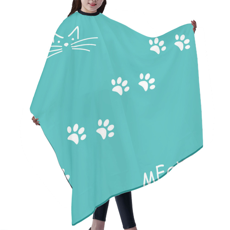 Personality  Blue Vector Background, With White Kitten Footprints.  Hair Cutting Cape