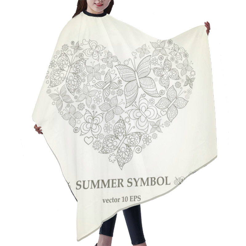 Personality  Vector Stylized Heart From Butterflies And Flowers Hair Cutting Cape