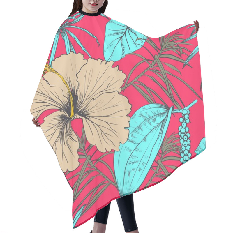 Personality  Tropical Exotic Flowers And Leaves. Seamless Pattern. Hair Cutting Cape