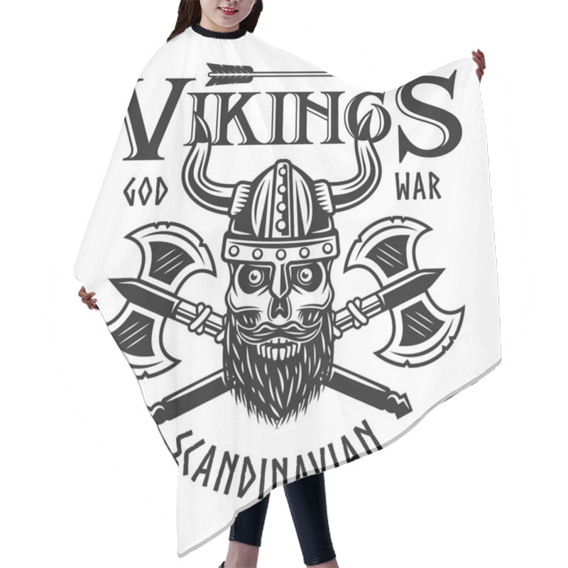 Personality  Vikings Emblem Or T-shirt Print With Bearded Skull Hair Cutting Cape