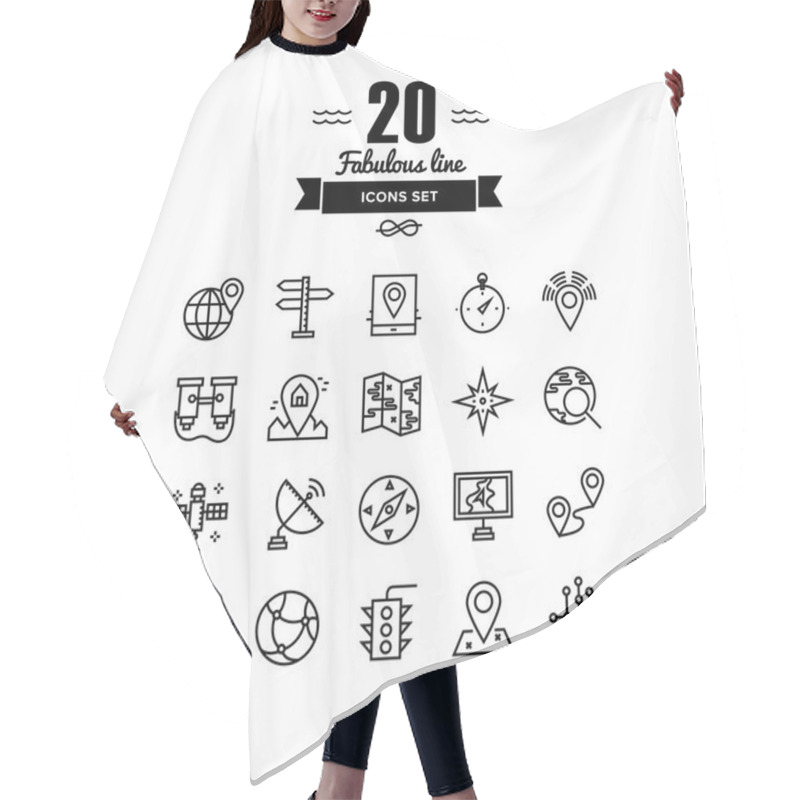 Personality  Geo Location And Navigation Line Icons Set Hair Cutting Cape