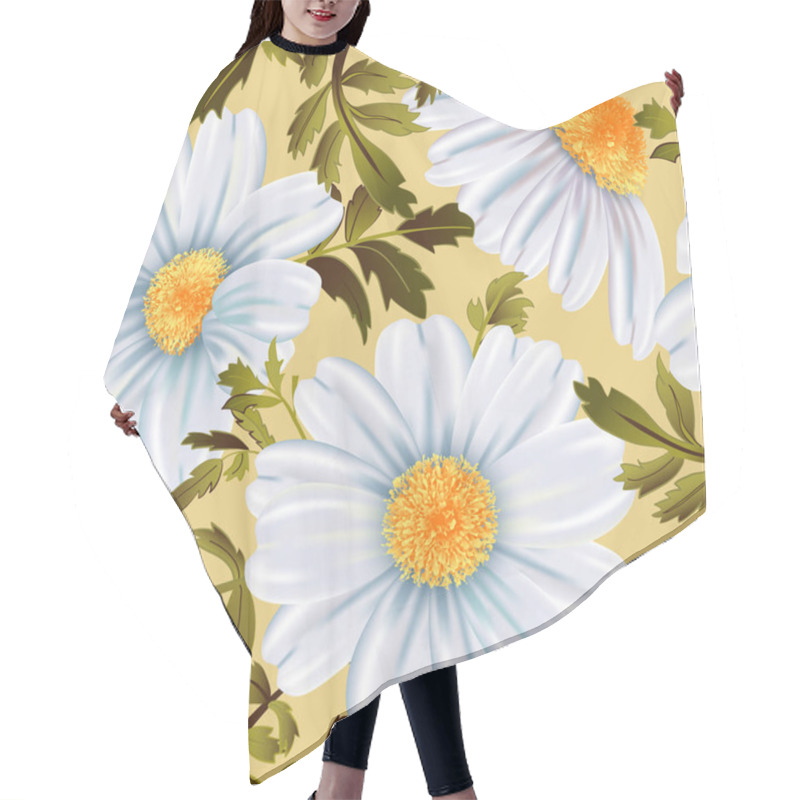 Personality  White Chamomile Flower Close Up On Yellow Background. Hair Cutting Cape