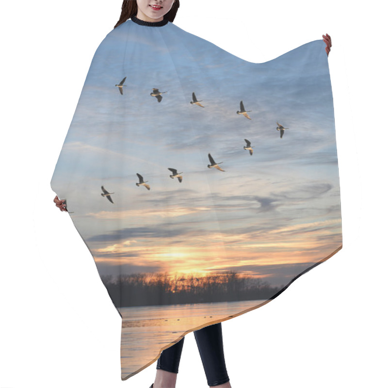 Personality  Canadian Geese Flying In Formation Hair Cutting Cape