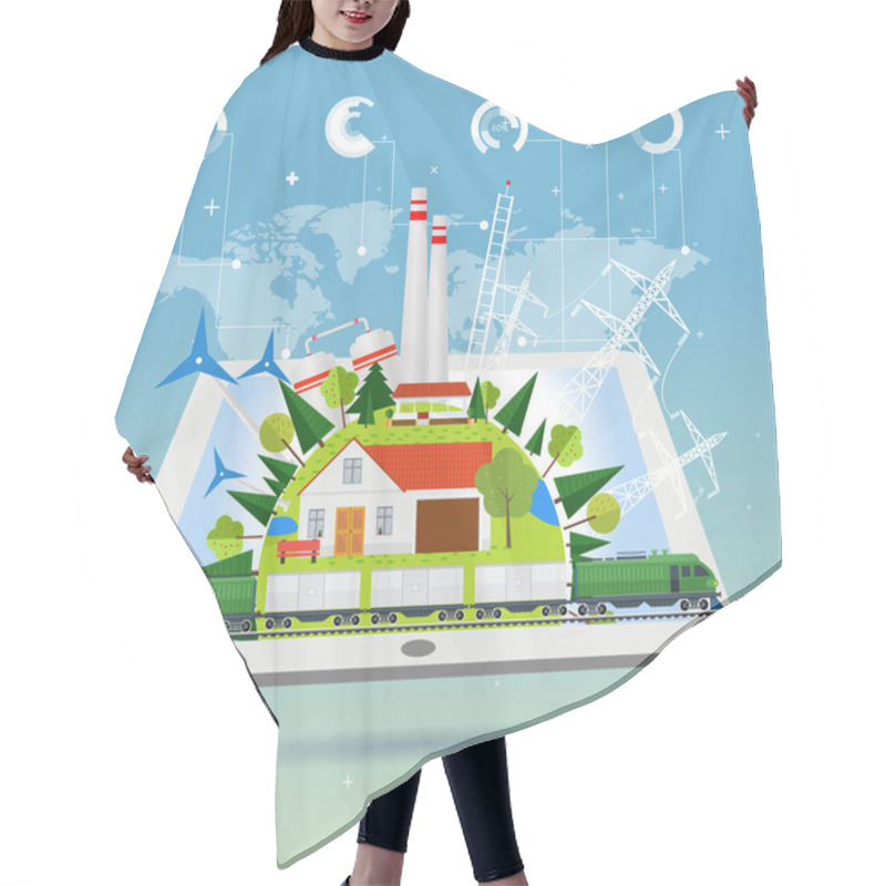 Personality  Train Station And Design Elements On Tablet  Hair Cutting Cape