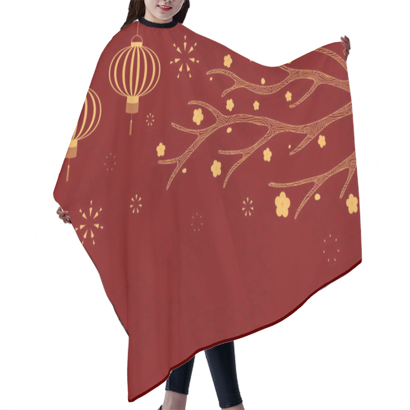 Personality  Traditional Asian Background, Lanterns, Fireworks Hair Cutting Cape