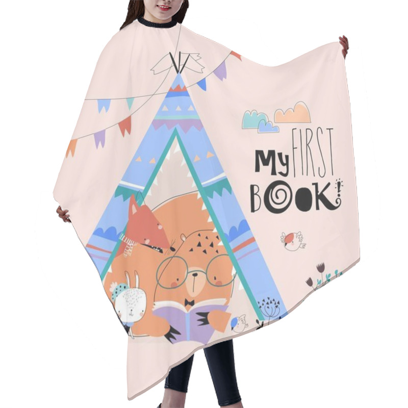 Personality  Cartoon Funny Animals Reading Book In A Teepee Tent Hair Cutting Cape