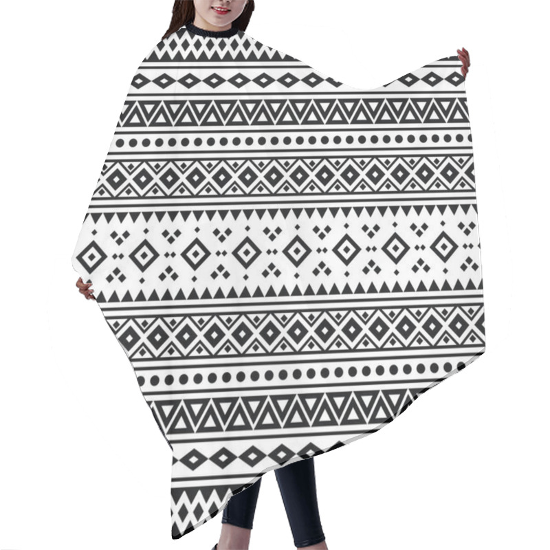 Personality  Ethnic Geometric Native American Pattern Design. Tribal Seamless Stripe Pattern In Aztec Style. Black And White. Design For Textile, Fabric, Clothing, Curtain, Rug, Ornament, Wallpaper, Wrapping. Hair Cutting Cape