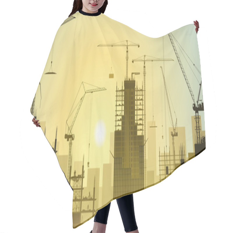 Personality  Construction Site With Tower Cranes Hair Cutting Cape