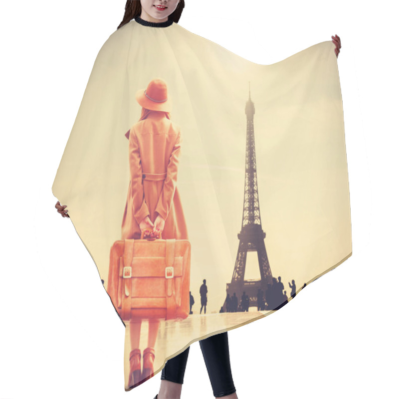 Personality  Redhead Girl With Suitcase  Hair Cutting Cape