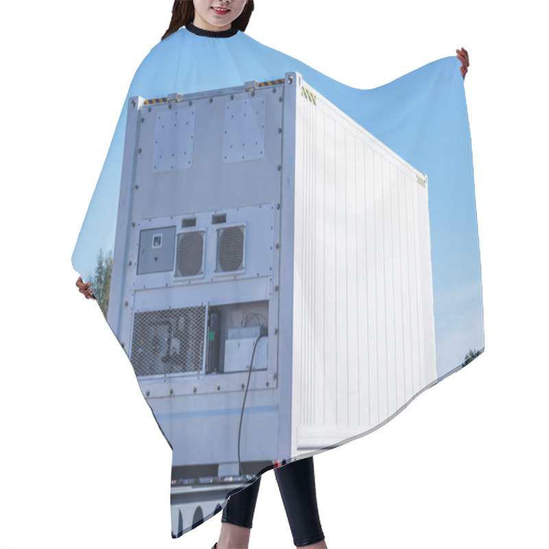 Personality  Refrigerated Container 20-foot-long On The Railway Platform. Hair Cutting Cape