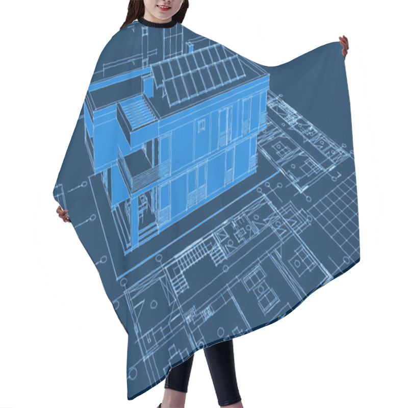 Personality  Modern House Architectural Project Sketch 3d Illustration Hair Cutting Cape