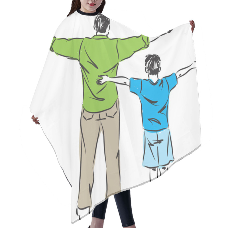 Personality  FATHER AND SON ILLUSTRATION FREEDOM GESTURE hair cutting cape