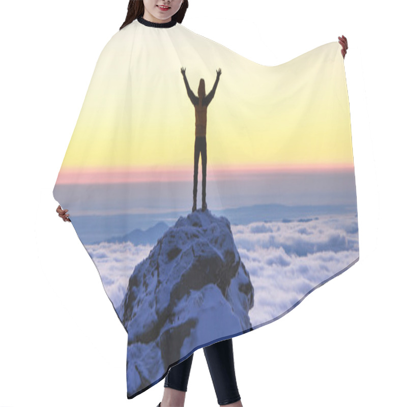 Personality  Hiker Celebrating Succes On Top Of The Mountain Hair Cutting Cape