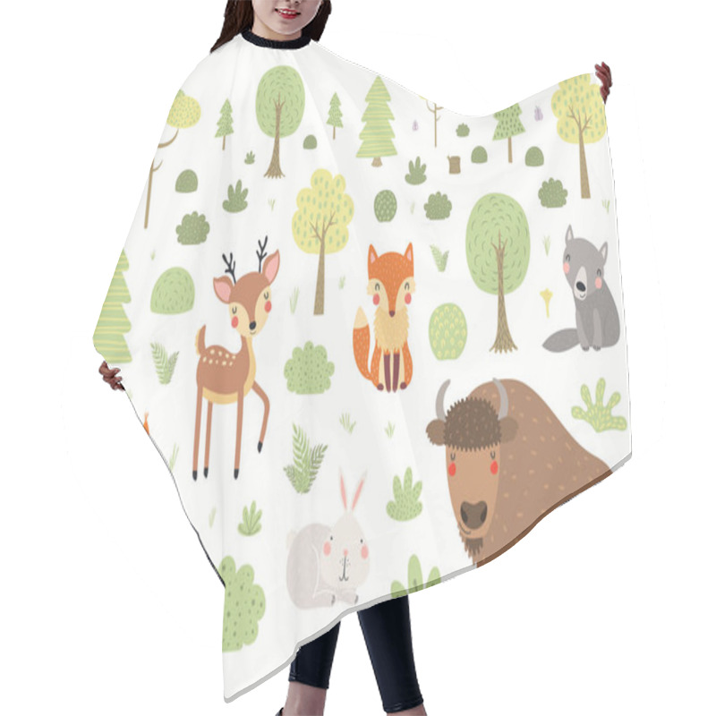 Personality  Cute Wild Animals Forest Scene, Woodland Landscape Hair Cutting Cape