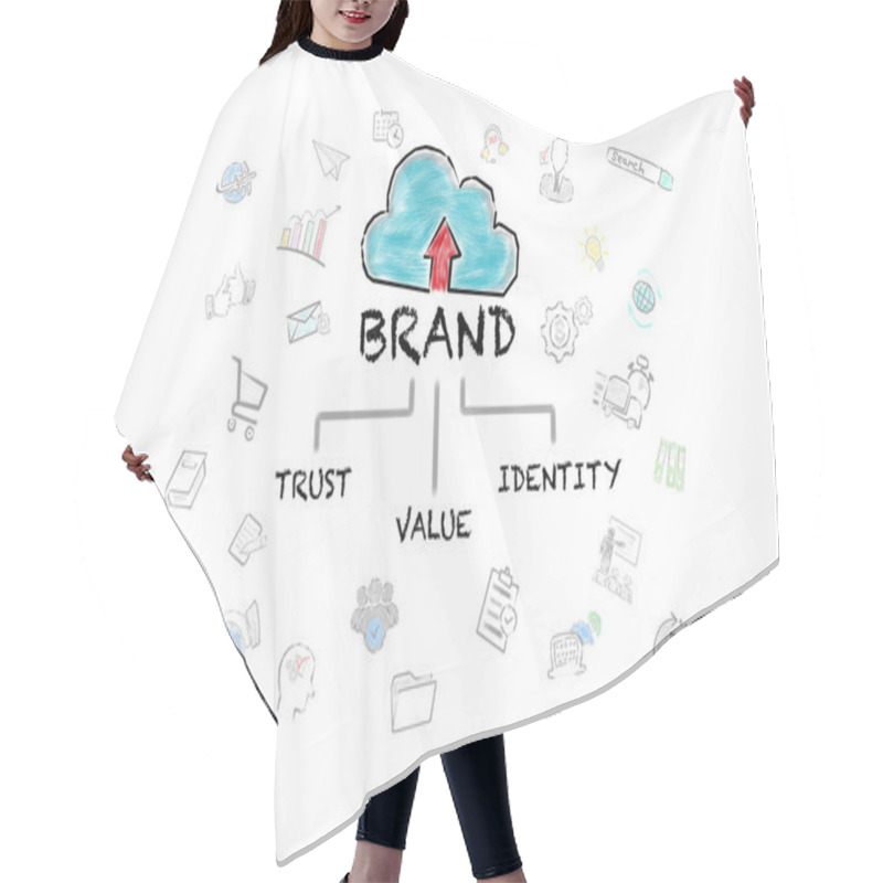 Personality  BRAND Concept. Illustrated Data Cloud And Icons On A White Background. Hair Cutting Cape