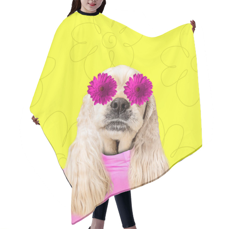 Personality  Modern Design, Contemporary Art Collage With Cute Doggies Hair Cutting Cape