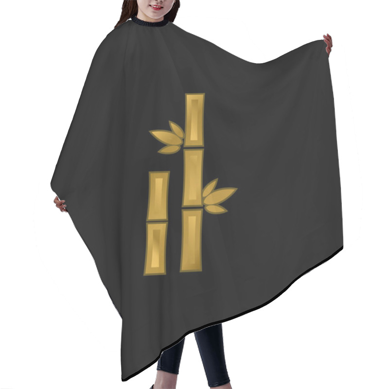 Personality  Bamboo With Leaves Gold Plated Metalic Icon Or Logo Vector Hair Cutting Cape