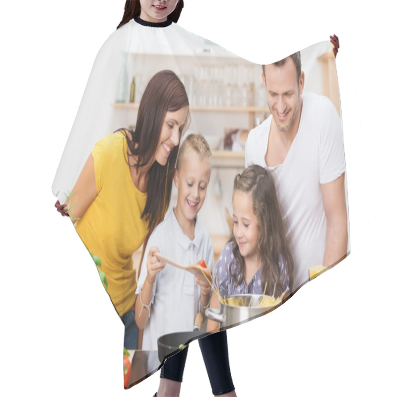 Personality  Young Family Cooking In The Kitchen Hair Cutting Cape