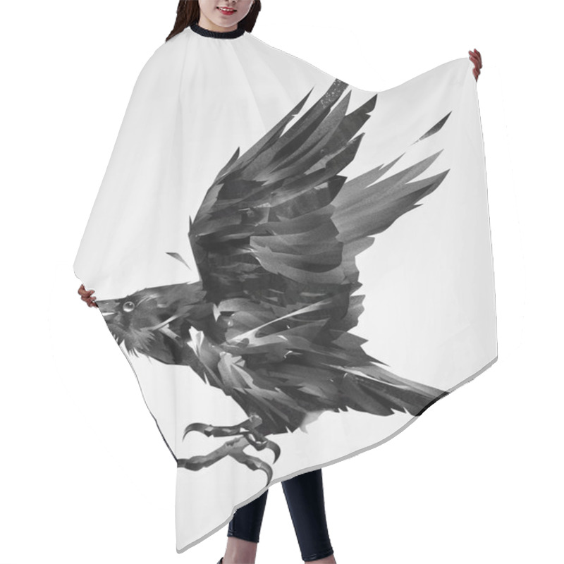 Personality  Painted Isolated Flying Bird Raven On The Side Hair Cutting Cape