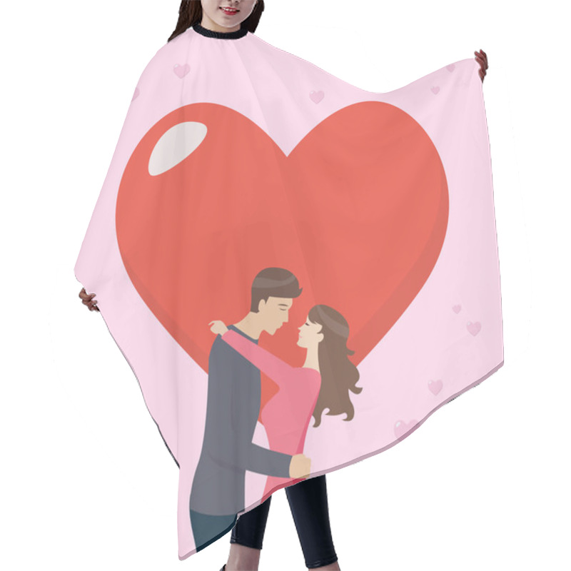 Personality  Loving Couple Are Kissing With Big Heart. Vector Illustration Hair Cutting Cape