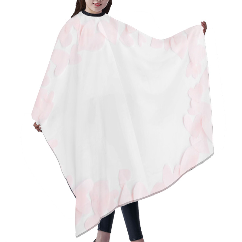 Personality  Happy Valentines Day. Cute Pink Pastel Hearts Frame On White Pap Hair Cutting Cape