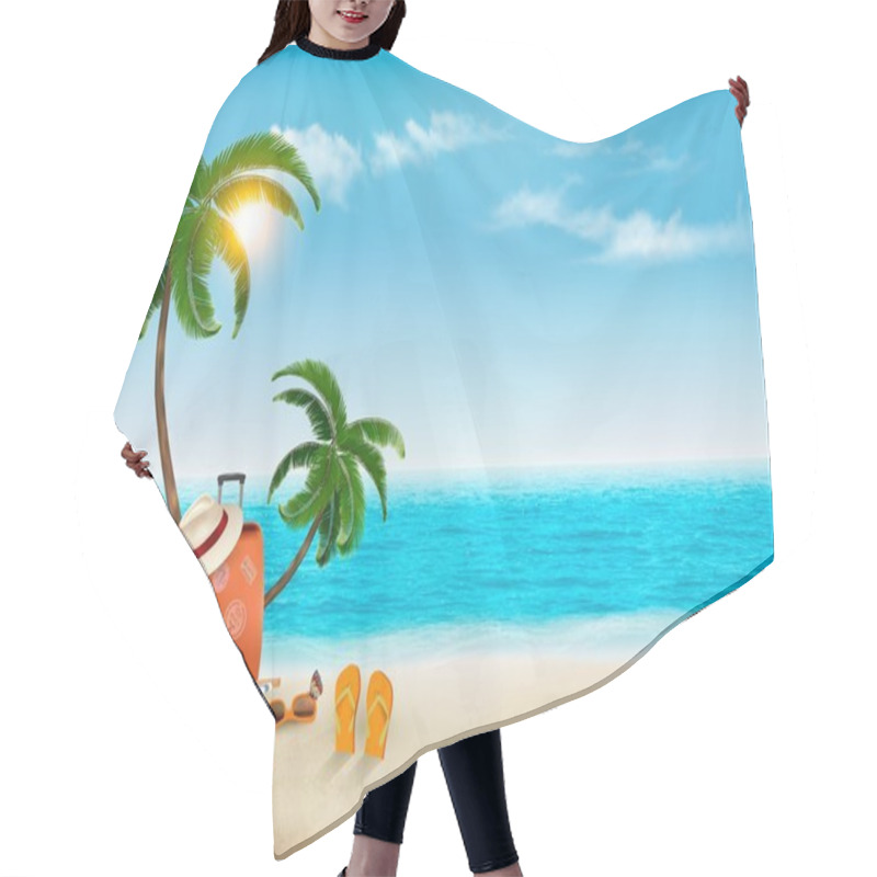 Personality  Tropical Seaside With Palms, A Beach Chair And A Suitcase. Vacat Hair Cutting Cape