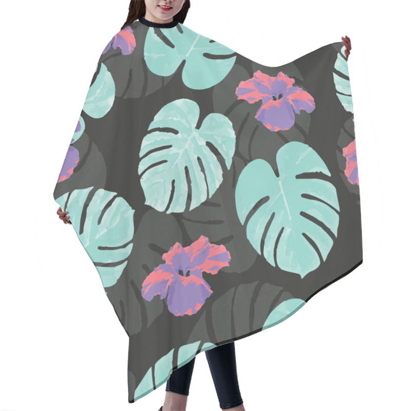 Personality  Tropical Seamless Pattern With Palm Monstera Leaves And Flowers Hair Cutting Cape