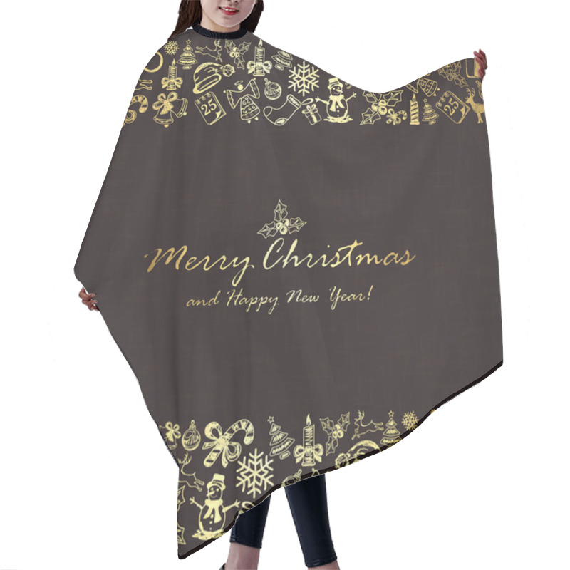 Personality  Christmas Elements On Black Background Hair Cutting Cape