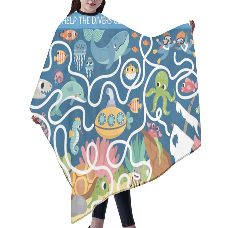 Personality  Under The Sea Maze For Kids With Marine Landscape, Wrecked Ship, Fish. Ocean Preschool Printable Activity With Dolphin, Whale. Water Labyrinth Game Or Puzzle. Help The Divers Get To Pear Hair Cutting Cape