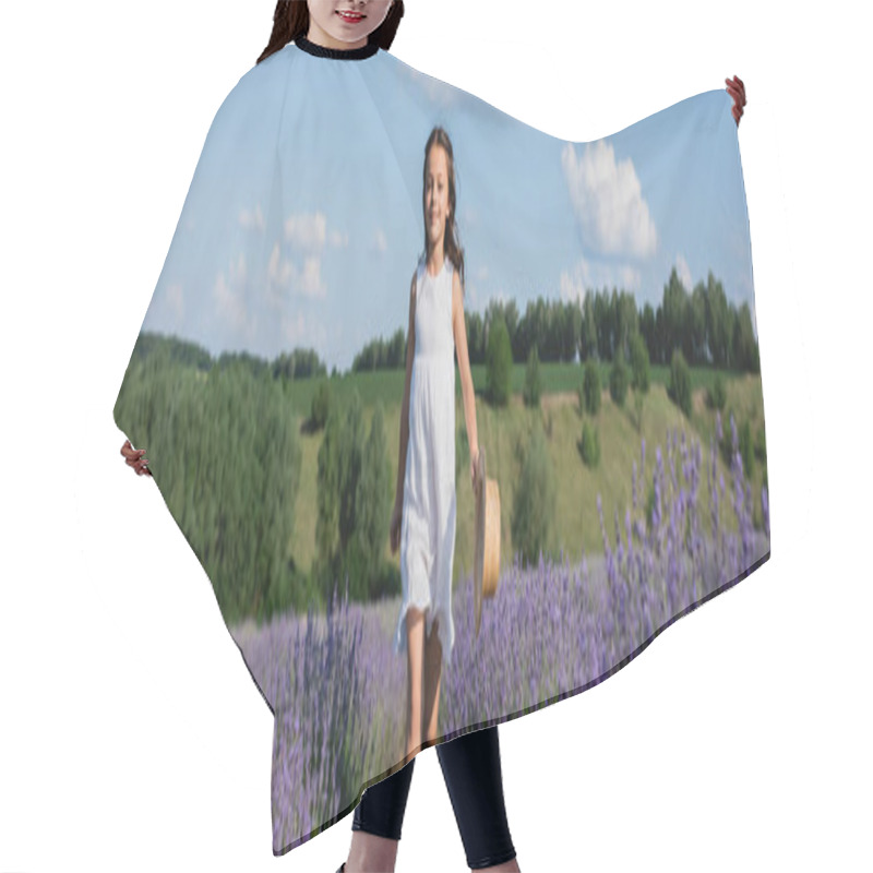 Personality  Girl With Straw Hat Walking In Lavender Field On Summer Day, Banner Hair Cutting Cape