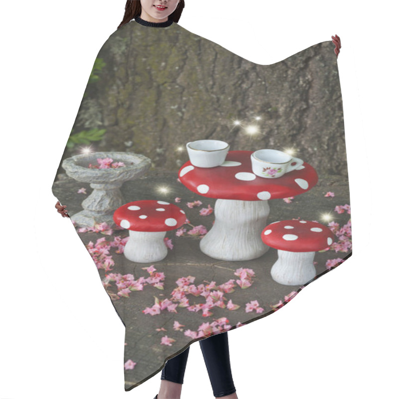 Personality  Tea Party In Forest With Fairies On Red Mushrooms Hair Cutting Cape