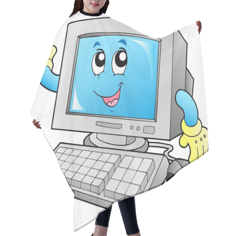 Personality  Cartoon Smiling Desktop Computer Hair Cutting Cape