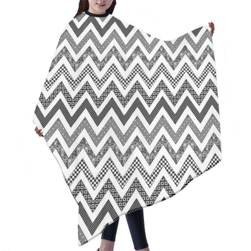 Personality  Modern Chevron Print With Layers Of Different Patterns Within The Print In Black, Gray And White.   Hair Cutting Cape