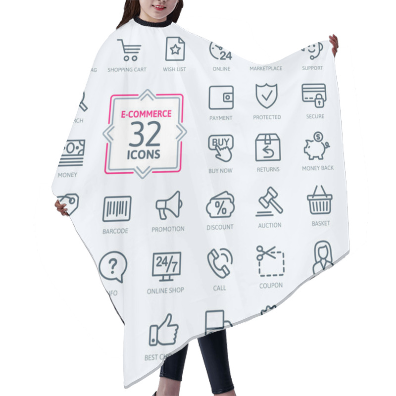 Personality  E-commerce, Online Shopping. Outline Web Icons Set. Hair Cutting Cape