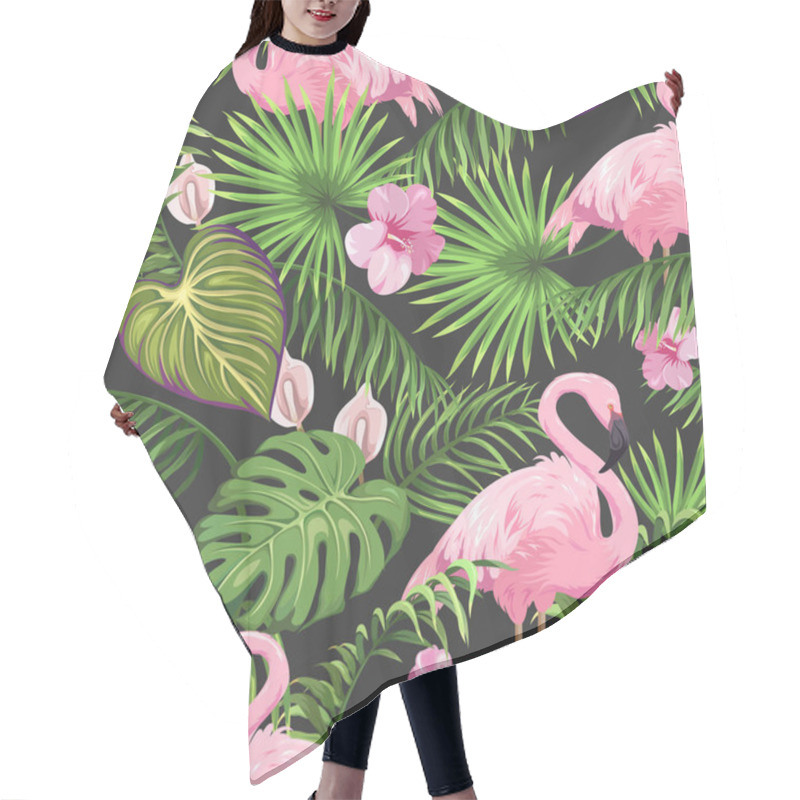 Personality  Seamless Pattern With Tropical Leaves, Exotic Flowers And Flamingo Hair Cutting Cape