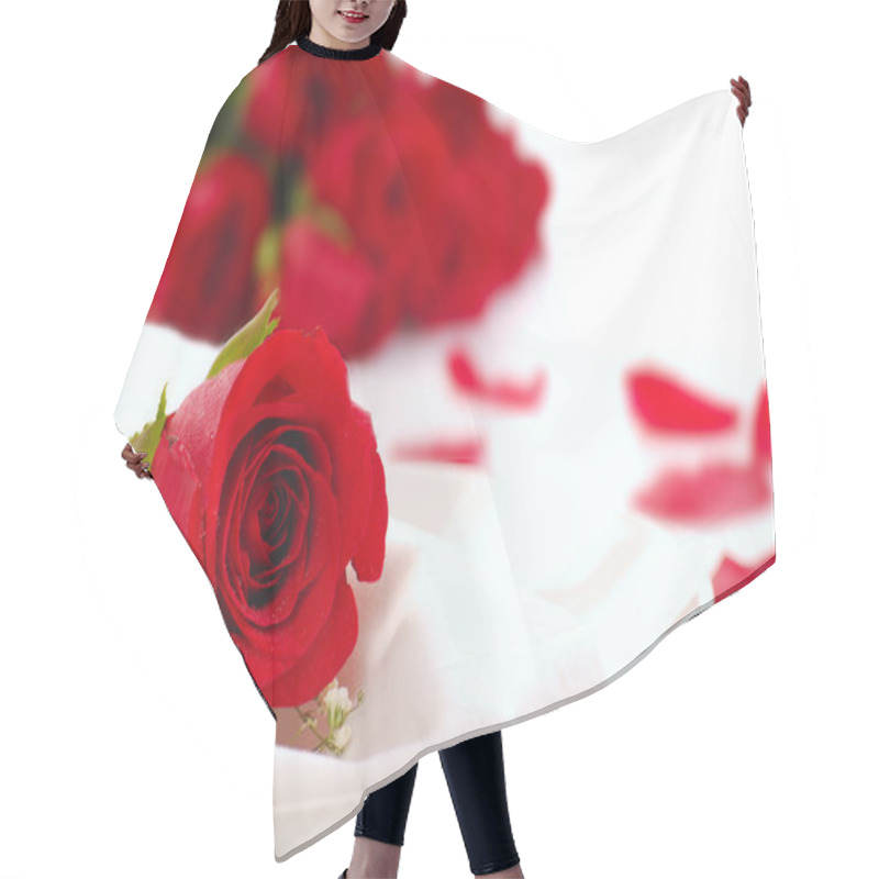 Personality  Red Rose On A Dinner Plate With Rose Petals Hair Cutting Cape