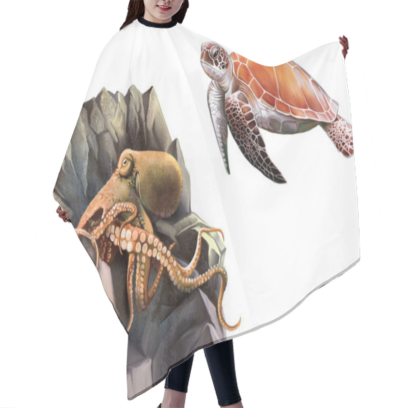 Personality  Turtle And Octopus In The Rocks Hair Cutting Cape