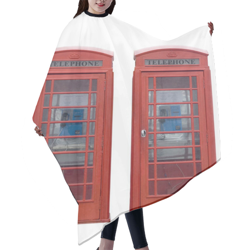 Personality  Red Telephone Box Isolated On White Background Hair Cutting Cape