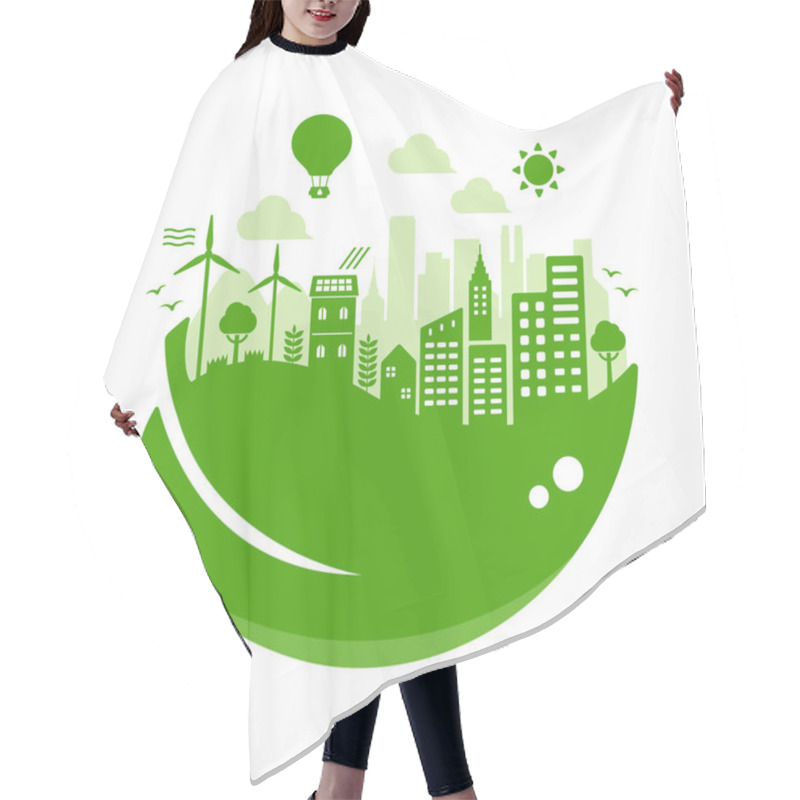 Personality  Green Eco City Vector Illustration ( Ecology Concept , Nature Conservation ) / No Text Hair Cutting Cape