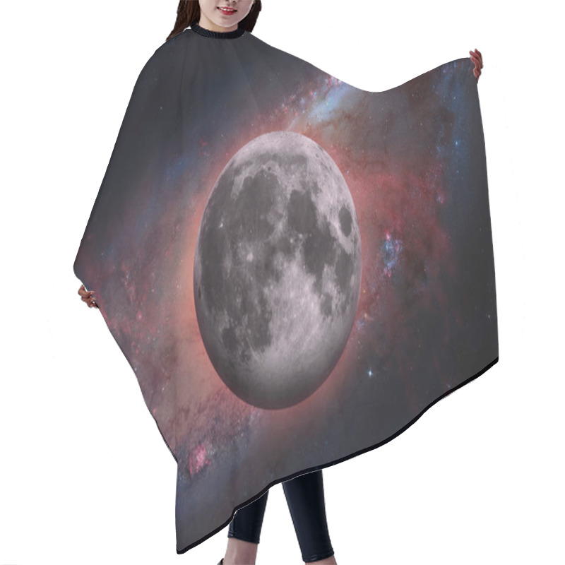 Personality  Earths Moon. Outer Space Background. Hair Cutting Cape