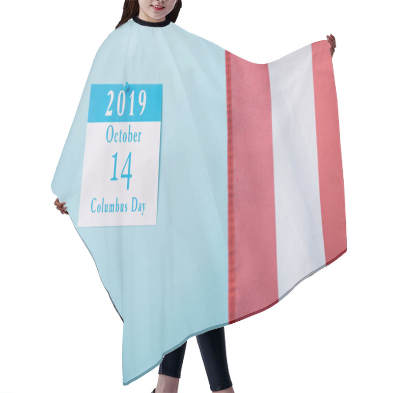 Personality  Paper Calendar With Columbus Day Inscription Near Part Of American National Flag On Blue Background Hair Cutting Cape