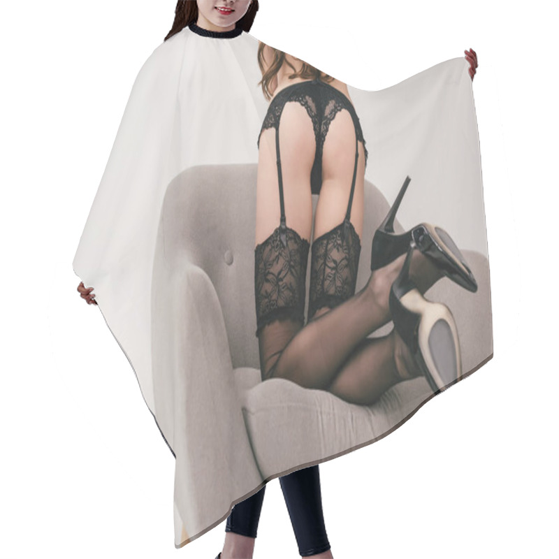 Personality  Woman In Black Lingerie And Stockings Hair Cutting Cape