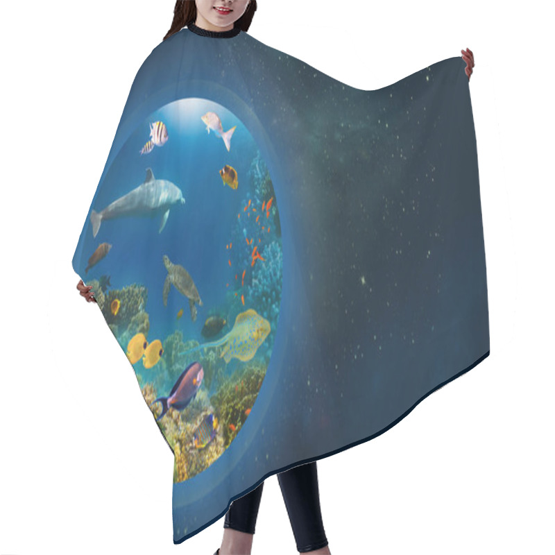 Personality  Conceptual Image Of World Ocean As A Planet Or Globe In Space. Environmental Protection Concept. Underwater World. Coral Reef And Fishes Of Red Sea Hair Cutting Cape