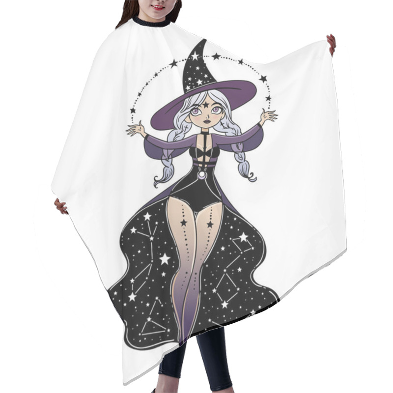 Personality  Vector Illustration Design Of Beautiful Esoteric Witch In Dress And Hat With Magic Items For Happy Halloween Poster Hair Cutting Cape