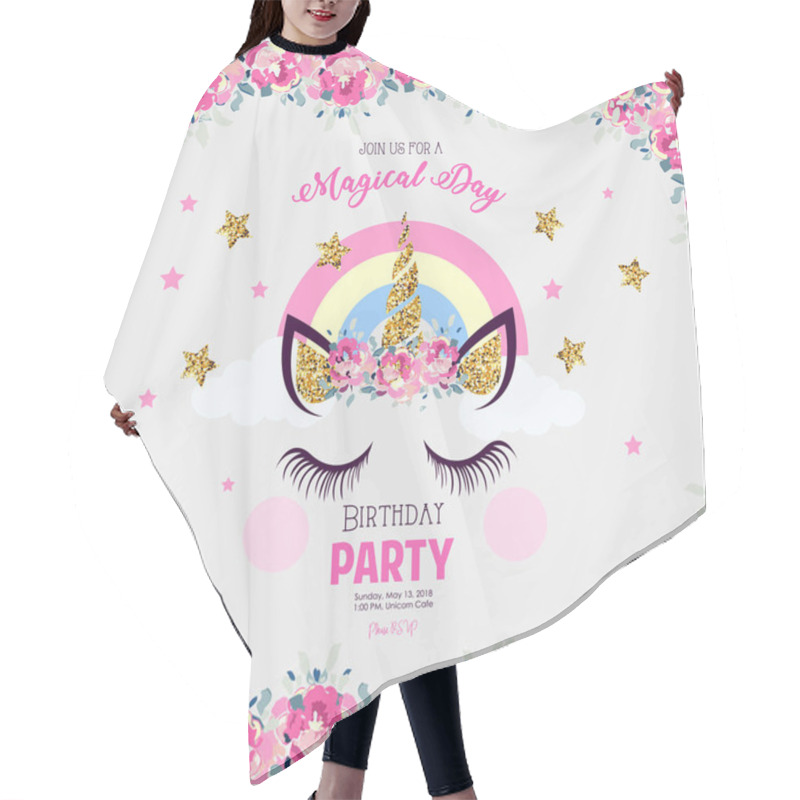 Personality  Birthday Party Invitation With Unicorn Hair Cutting Cape